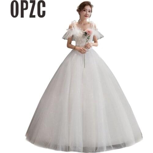 OPZC Fashion Cheap sexy Spaghetti Straps Wedding Dress Made plus size Princess Boat neck off shouder Pleat Vestido De Noiva GZ 6