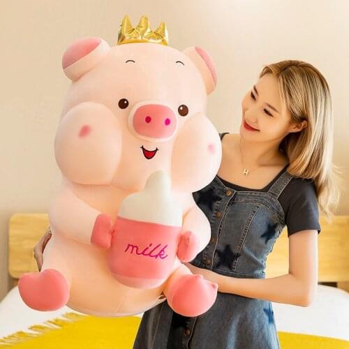 35/45/55cm crown bottle pig plush toy kawaii room decor large stuffed toys for childrens toys girl birthday gift