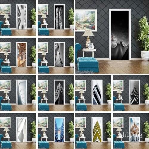PVC Door Stickers Landscape Decoration Personality Door Stickers Architectural Art Creative Stickers Window Glass Door 3D Series