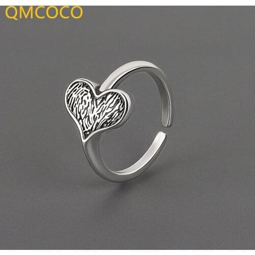 QMCOCO 925 Silver Simple Design Fashion Light Luxury Delicate Personality Retro Heart-Shape Party Jewelry Valentines Day Gifts