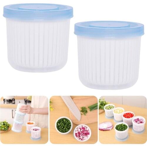 Kicthen Drain Storage Box Removable Drain Basket Double Layer Vegetable Sealed Keeper for Garlic Chopped Green Onion Fruit