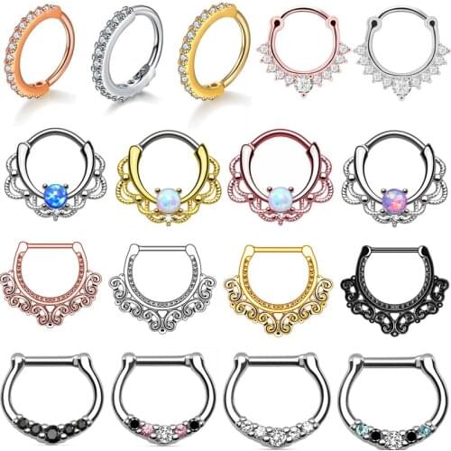 Titanium Septum Piercing 16G Crystal Septum Ring Clicker Opal Nose Piercing Hoop Jewelry Daith Piercing Jewelry Pircing Nariz