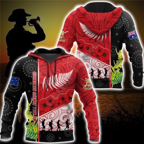 Premium Anzac Day 3D Printed Hoodies zipper hoodie women For men Pullover streetwear 03