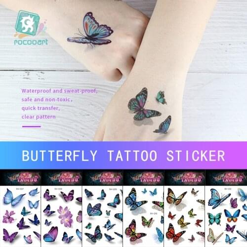 Rocooart Watercolor Butterfly Temporary Tattoo Sticker Waterproof Women Fake Tattoos Men Children Body Art 3D Taty