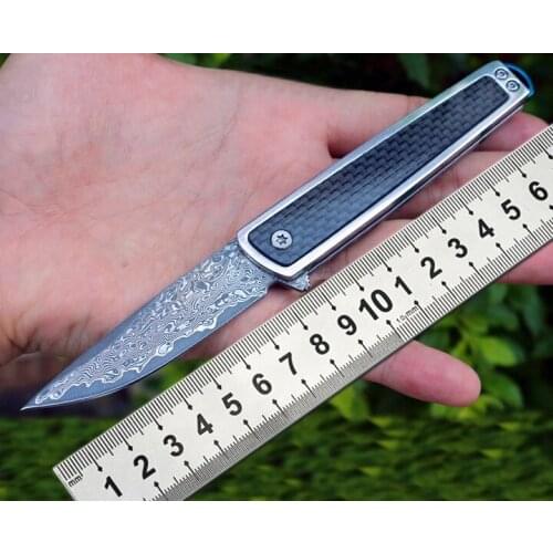 Carbon Fiber Handle Utility Tool Damascus Blade EDC Outdoor Camping Hiking Fruit Adventure Folding Knife Tactical Pocket Knife