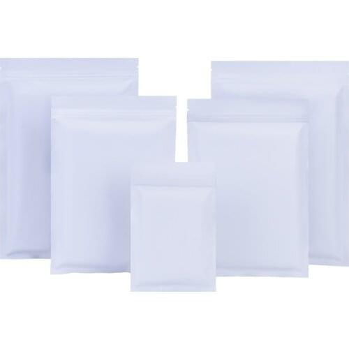 Wholesale 100pcs Flat Bottom Matte White Aluminum Foil Zip-lock Bag Heat Sealing Capsule Powder Nail Glitter Spice Tea Bags