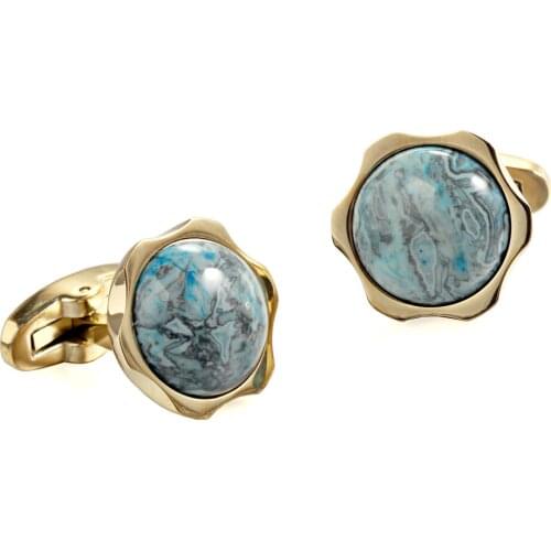 Crazy Blue Stone Sunflower Flower Stainless steel Cufflinks for Tuxedo Business Formal Shirts