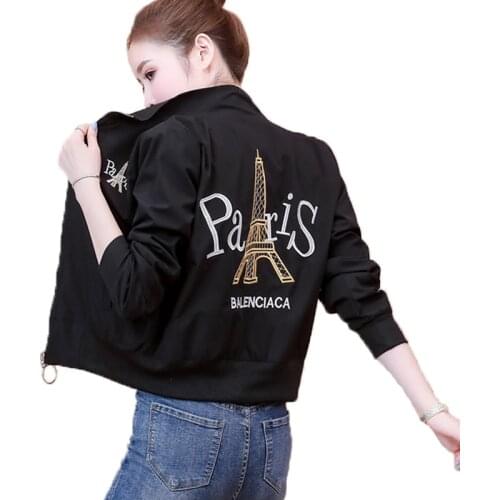 2021 Korean Fashion Harajuku Embroidery Jacket Women Zipper Thin Long Sleeve Coats Casual Womens Short Jacket Baseball Clothes