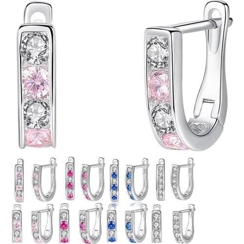ELESHE Cute 925 Sterling Silver Stud Earrings Blue Pink CZ Crystal Zircon Earrings for Women Girls Kids Jewelry Christmas Gift