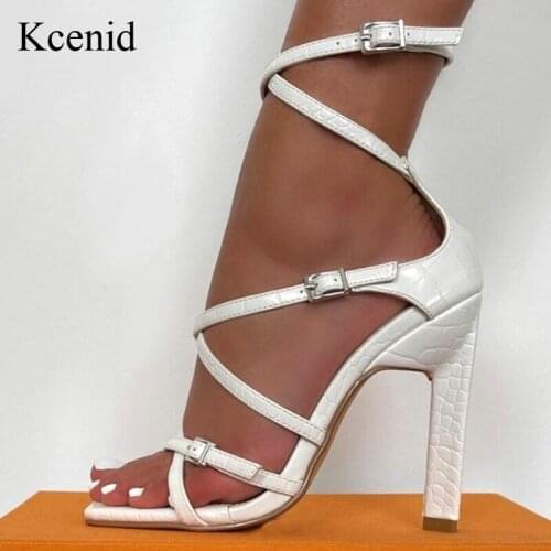 Kcenid White New Summer Sandals Comfortable Open Toe High Heels Shoes Woman Fashion Narrow Band Buckle Strap Pumps Plus Size 42