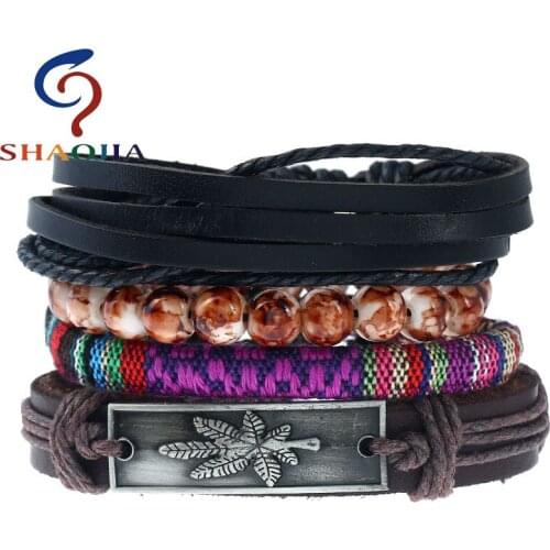 SHAOJIA Women Bracelet High End Mix Leather Natural Stones Bohemia Dropshipping Charm Bracelets Vintage Weaving Female Bracelet