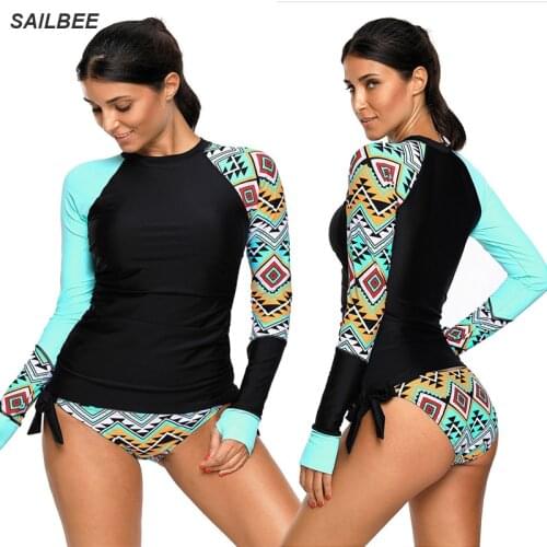 SAILBEE Women Rashguard Swimwear Long Sleeve Rash Guard Surfing Top Colorblock Swimsuit Bike Biking Shirts UPF50+ Beach Wear