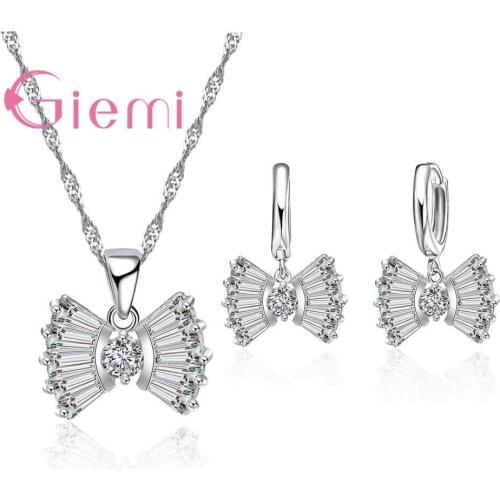 Fashion 925 Sterling Silver Pendant Choker Necklace Shining Austrian Crystal Earrings For Women Wedding Party Jewelry