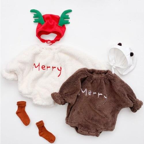 Winter Kids Boy Girl Long Sleeve Thicken Rompers Clothes Newborn Infant Baby Boys Girls Christmas Letter Rompers Hat Clothing