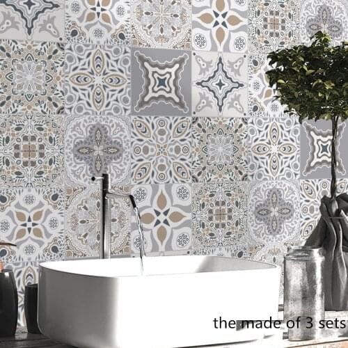 15*15cm/20*20cm Moroccan Style Retro Wall Sticker DIY PVC Waterproof Self-adhesive Wallpaper For Kitchen Bedroom Tile Sticker