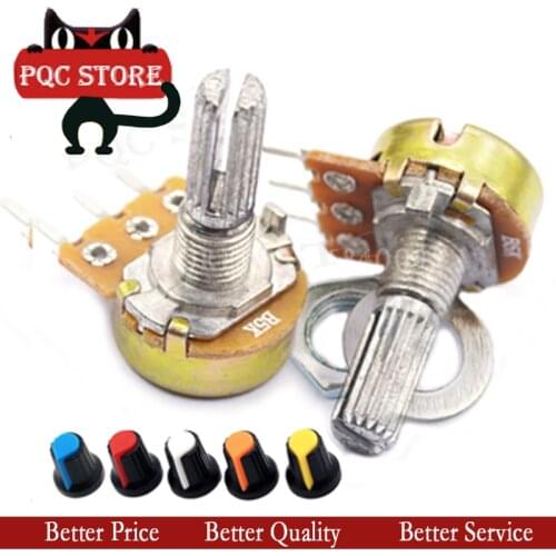 5pcs WH148 B1K B2K B5K B10K B20K B50K B100K B500K 3Pin 15mm Shaft Amplifier Dual Stereo Potentiometer 1K 2K 5K 10K 50K 100K 500K