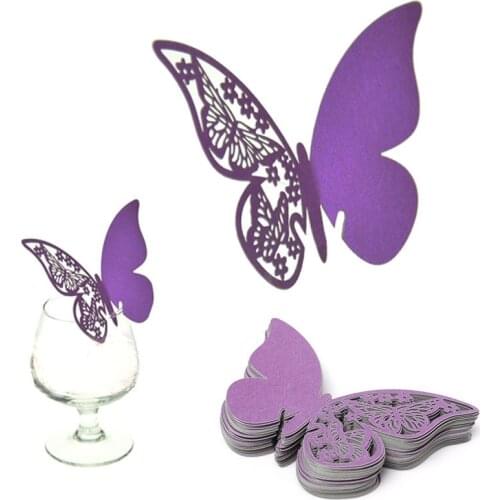 50 Pcs/Lot Butterfly Party Cards Table Mark Wine Glass Name Place Card Birthday Wedding Event Party Bar Decorations Party gift