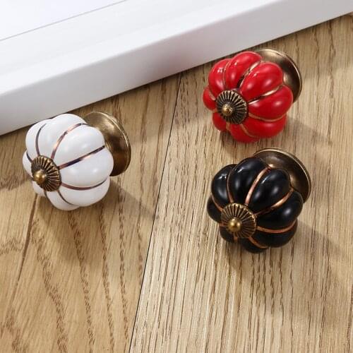 6 Colors Pumpkin Ceramic Handles Drawer Knobs Cupboard Door Handles Single Hole Cabinet Handles With Screws Furniture Handles