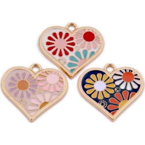 6pcs/lot Alloy Enamel Charms Love Hearts Flowers Metal Beads Handmade Pendant For Diy Bracelet Jewelry Making Wholesale Earrings