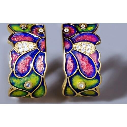 925 Silver Vintage Temperament Flower Earring Handmade Enamel Ink Blue Daisy Ladies Elegant Earrings To Attend The Party Jewelry