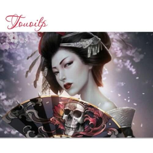 Diamond Painting Japanese Woman with Fan of Skull DIY Diamond Embroidery Full Stones Chinese Kit Decor ASF897