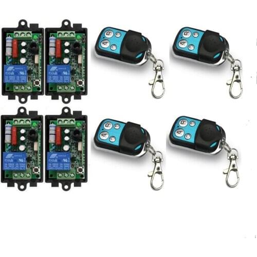 AC 220 V 10 A 1 channel RF Wireless Remote Control 4 pcs Receiver & 4 pcs Transmitter 315 mhz or 433 mhz