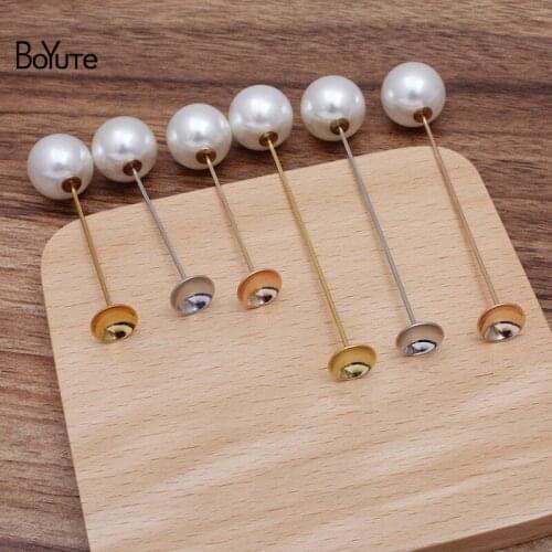 BoYuTe (200 Pieces/Lot) 10MM Cup Base Lapel Pin with Pearl Stopper Diy Hand Made Brooch Pins Jewelry Accessories