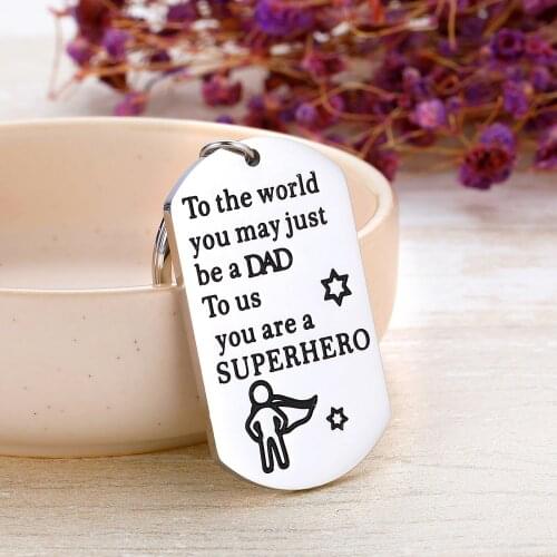 Keychain Gift for Dad Keyring Pendant From Son Daughter for Dad Papa Stepfather Daddy SUPERHERO Christmas Gift Father Present