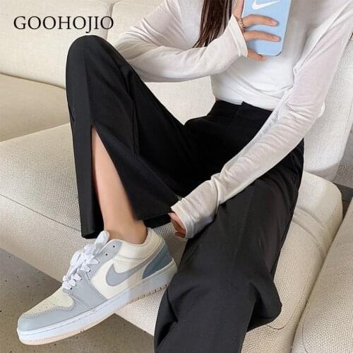 GOOHOJIO 2021 New Spring Autumn Casual Suit Split Fork Pants Women Women Trousers High Waist Oversized Wide Leg Pant for Women