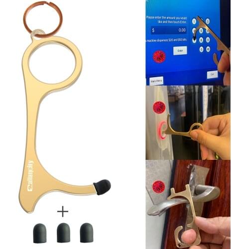 Callancity-Multifunctional Door Opener Tool Contactless Keying Beer Corkscrew No-Touch Key Press Elevator Tool