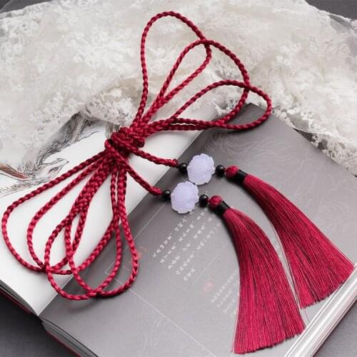 Ancient Style Han Chinese Clothing Lotus Rope round Neck Gown Woven Waist Strap Robe Belt Tassel Men and Women Accessories