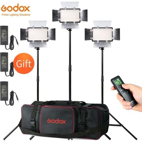Free DHL 3X Godox LED308C II 3300-5600K Video Light with AC Adapter + 200cm Light Stand + CB-05 Carry Bag Video Studio Lights