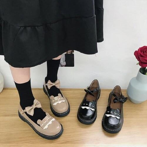 Japanese small leather shoes 2019 new wild round head Sen thick thick single shoes cute bow Lolita womens shoes