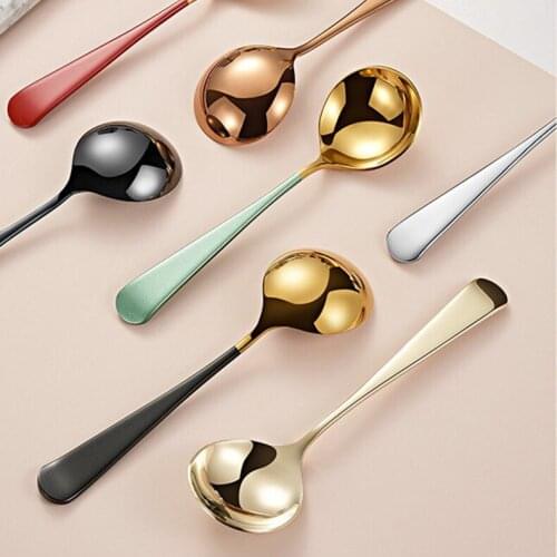 304 Plating Stainless Steel Multi-purpose Soup Spoon Sauce Long Handle Spoon Creative Deep Bottom Spoons Dessert Coffee Scoop
