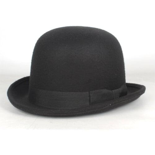 Fashion Women Men Black Wool Bowler Hat Topper Top Hats Fedora Magician Billycock Groom Hat Size 57-58CM