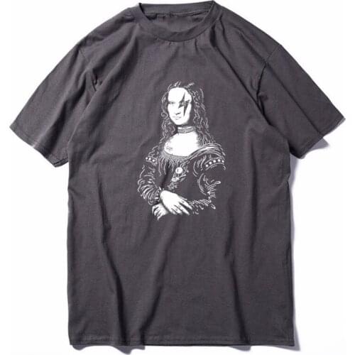 COOLMIND 100% cotton streetwear mona lisa print men T shirt casual loose cool men t-shirt o-neck tshirt men tee shirts tops