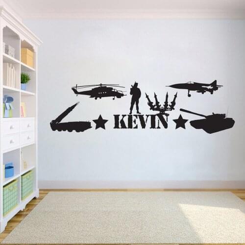 Custom name wall sticker Kids wall decor Military Wall decals Soldiers War Helicopters stickers Nursery Bedroom Boy Room HY746