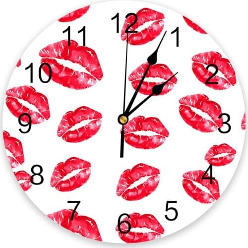 Sexy Lips Watercolor Wall Clock For Modern Home Decoration Teen Room Living Room Needle Hanging Watch Table Clock