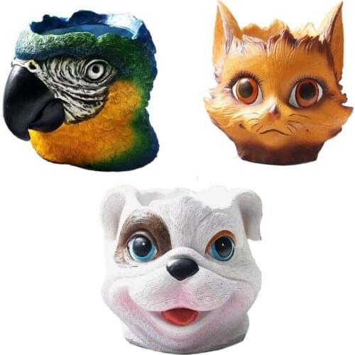Cute Animal Pen Stand Makeup Brush Holder Resin Art Crafts Ornaments Dressing Table Office Desk Organizer Storage Box Plant Pot