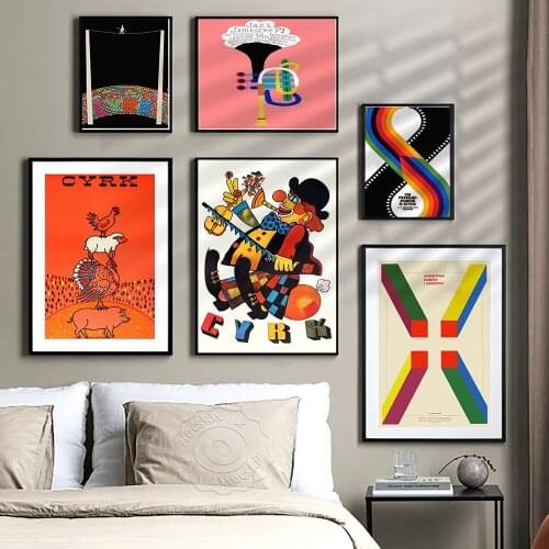 Retro Polish Circus Poster, Instrumental Performance Wirewalking Animal Performance Wall Stickers, Kids Room, Vintage Art Decor