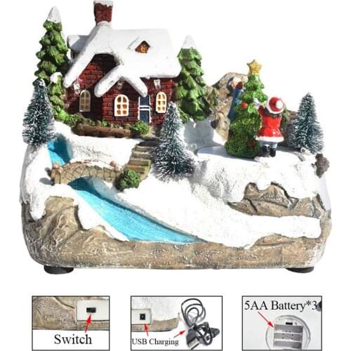 Christmas Ornament USB charging Multifunctional Exquisite Cabin Decoration with Rotating Music for Living room Bedroom decor