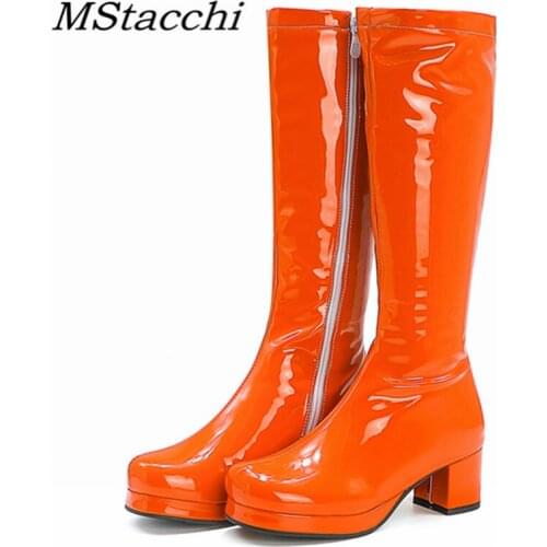 MStacchi Low Heel Knee-length Woman Boots Zipper-Sid Round Toe Crude Heel Travel Shoes Autumn Sexy Botas Mujer Big Size 33-48