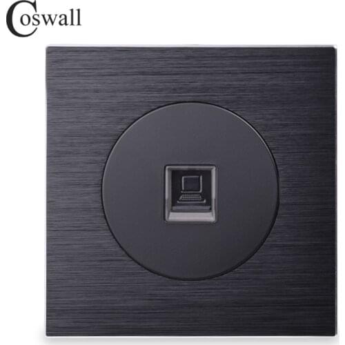 Coswall CAT5E RJ45 Internet Jack Aluminum Brushed Panel Computer Outlet Wall Data Socket Knight Black / Silver Grey R12 Series