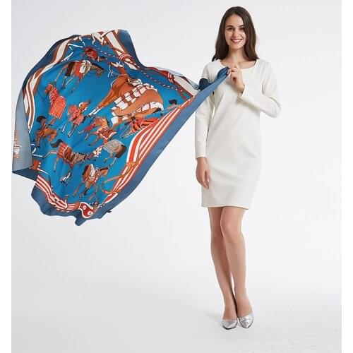 KOI LEAPING new woman Fashion silk Scarf horse Printing 130*130 big Square scarf Decoration Gift headscarf high quality Shawl