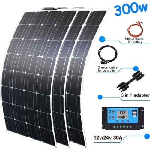 Solar panel 12v 300w 100w flexible photovoltaic system solar cell charger module for car RV boat battery motorhome camping 1000w