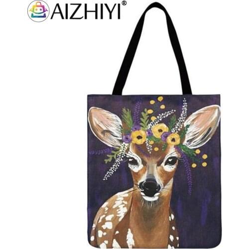 Elk wreath Printed Shoulder Shopping Bag Casual Ladies Large Capacity Tote Handbags