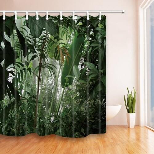 Tropical Plants Decor Jungle Green Banana Leaves Shower Curtain Mildew Resistant Polyester Fabric Bath Curtain Decorations