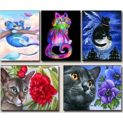 Needlework Diy diamond embroidery flowers Red Rose Cat Diamond Painting Cross Stitch square drill Diamond Mosaic Cross