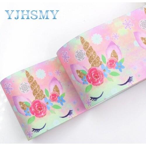YJHSMY I-19525-1328,75mm,10yards Cartoon Thermal transfer Printed grosgrain Ribbons,bow cap DIY handmade accessories decoration