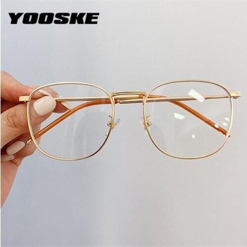 YOOSKE Anti Blue Light Glasses Frame Mental Glasses Women Men Spectacle Glasses Frames Fashion Glasses Transparent Glasses